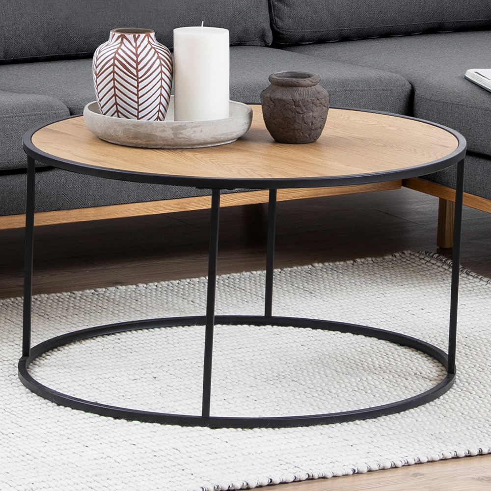 Florence Seaford Oak and Black Metal Round Coffee Table Price Comparisons | Compare The Build
