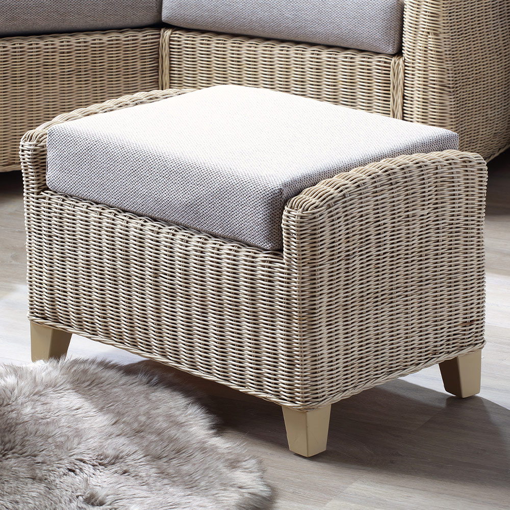 Desser Corsica Natural Rattan Biscuit Fabric Footstool with Storage ...