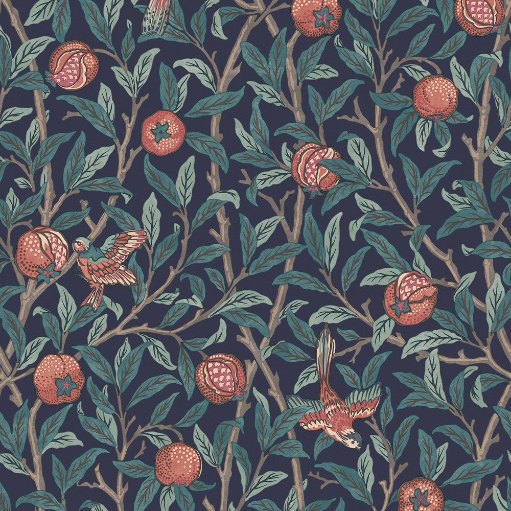 William Morris At Home Bird And Pomegranate Navy Blue Wallpaper