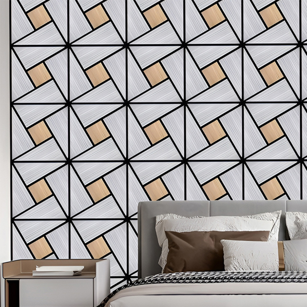 Britwall Ener-J Geometric Grey And Natural Wood Pet And Mdf Acoustic Wall Panel