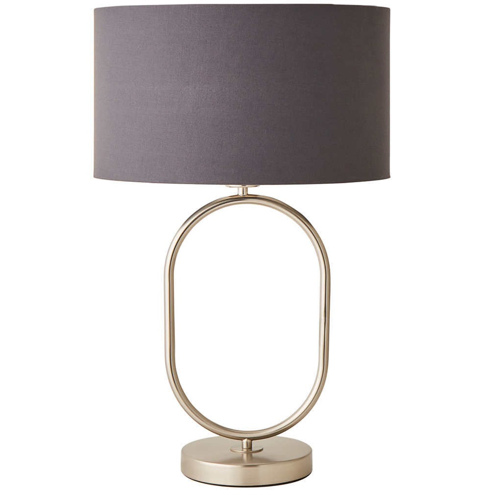 Valuelights Antonia Charcoal Fabric Drum Shade Brushed Chrome Oval Led Table Lamp