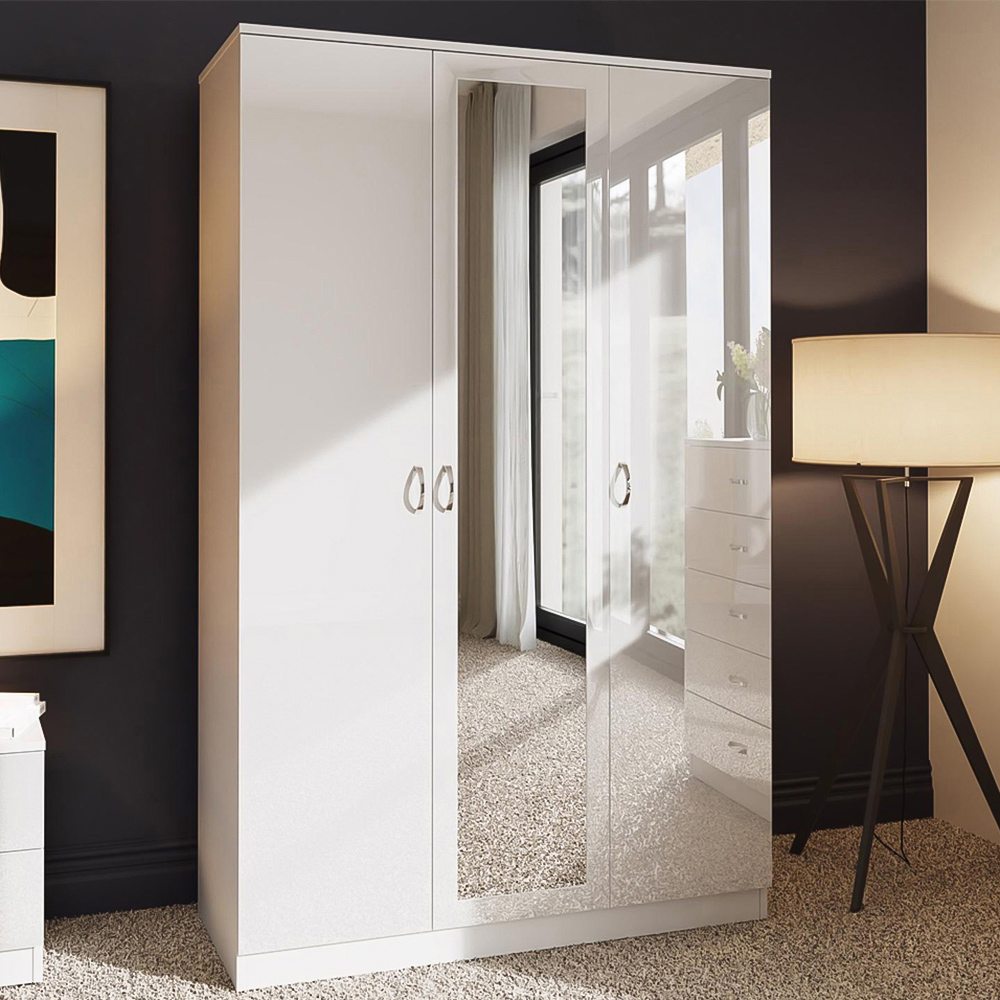 Fwstyle White Gloss 3 Door Mirrored Wardrobe