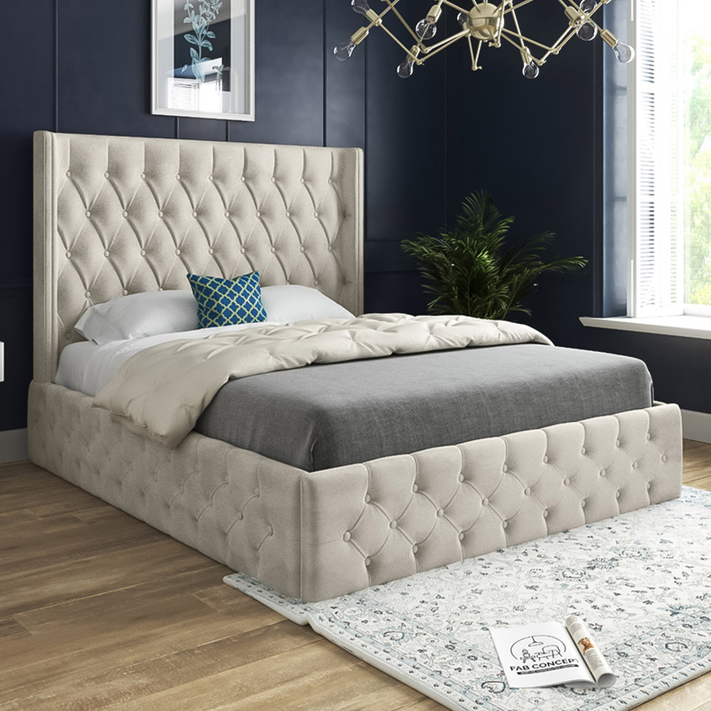 Turin Super King Size Silver Soft Velvet Upholstered Bed Frame With Straight Winged Headboard
